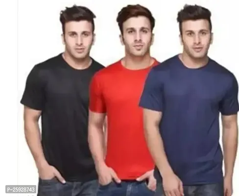 Fabulous Polyester Solid Round Neck Tees For Men- Pack Of 3-thumb0