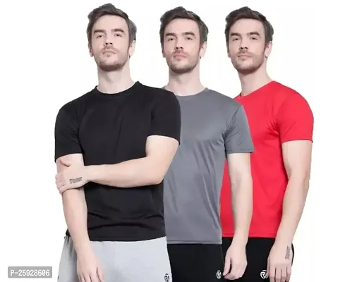 Fabulous Polyester Solid Round Neck Tees For Men- Pack Of 3-thumb0