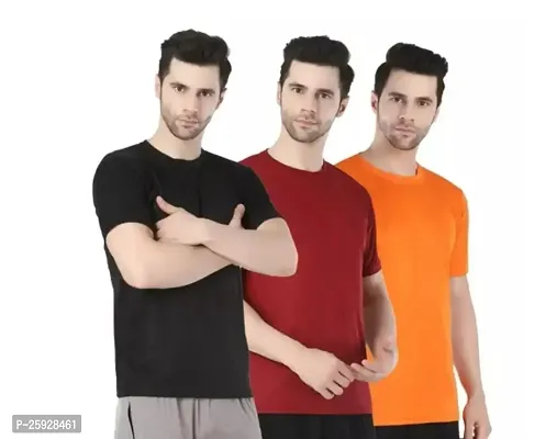 Fabulous Polyester Solid Round Neck Tees For Men- Pack Of 3-thumb0