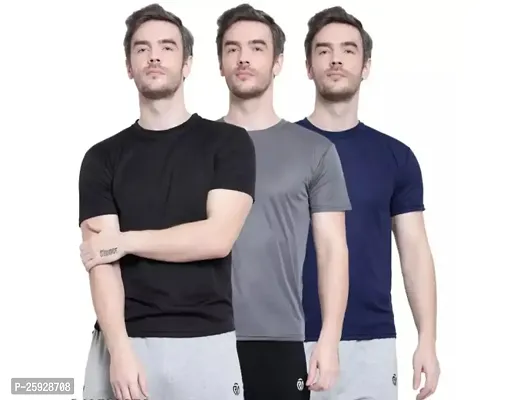 Fabulous Polyester Solid Round Neck Tees For Men- Pack Of 3