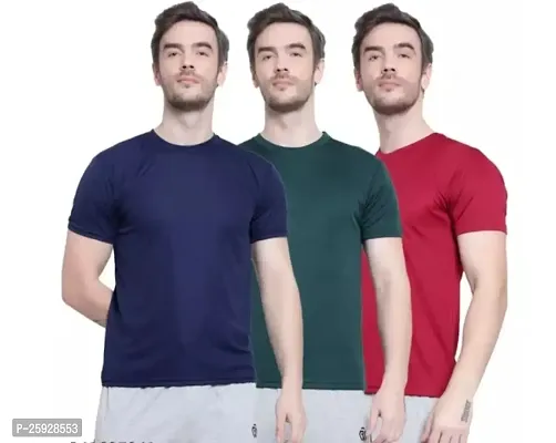 Fabulous Polyester Solid Round Neck Tees For Men- Pack Of 3