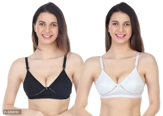 Jaali White Black Color full Coverage Non Padded Bra Peck Of 2-thumb0