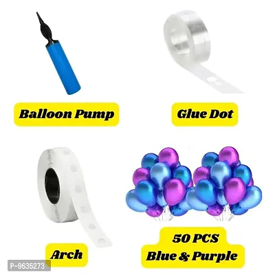 Decoration Combo Set of 50 pcs Blue  Purple Balloons with Arch, Glue Dot  Balloon Pump