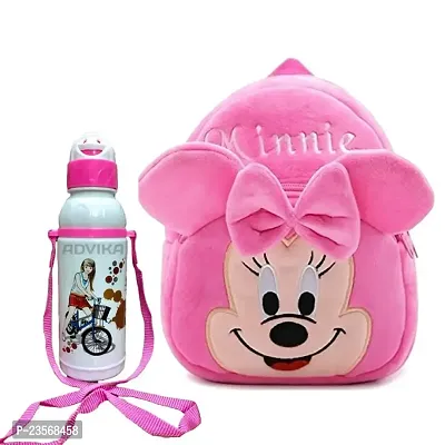 Miss India Minni Pink Kids Backpack With Free Water Bottle|Soft Velvet Fabric Kids School Bag/Nursery/Picnic/Carry/Travelling School Bag-(2-5 Years Age)