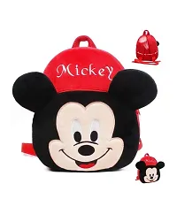 Miss India Mickey Red Kids Backpack With Free Water Bottle|Soft Velvet Fabric Kids School Bag/Nursery/Picnic/Carry/Travelling School Bag-(2-5 Years Age)-thumb1