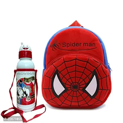 Miss India Spiderman Red Kids Backpack With Free Water Bottle|Soft Velvet Fabric Kids School Bag/Nursery/Picnic/Carry/Travelling School Bag-(2-5 Years Age)