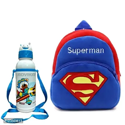 Miss India Superman Kids Backpack With Free Water Bottle|Soft Velvet Fabric Kids School Bag/Nursery/Picnic/Carry/Travelling School Bag-(2-5 Years Age)