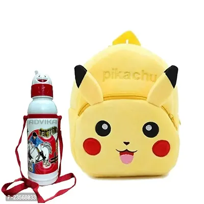 Miss India Pikachu Kids Backpack With Free Water Bottle|Soft Velvet Fabric Kids School Bag/Nursery/Picnic/Carry/Travelling School Bag-(2-5 Years Age)