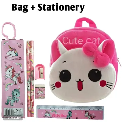 Cute Cat  School Bags for Kids Boys and Girls- Decent school bag for girls and boys Printed Pre-School For (LKG/UKG/1st std) Child School Bag-thumb0