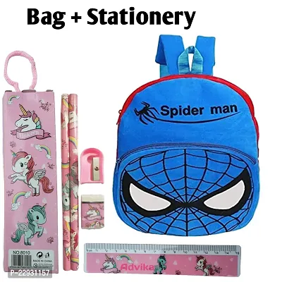 Blue Spiderman  School Bags for Kids Boys and Girls- Decent school bag for girls and boys Printed Pre-School For (LKG/UKG/1st std) Child School Bag-thumb0