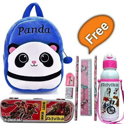 Kids School Bag Cute Blue Panda  Free With Bottle Backpacks for Girls/Boys/Animal Cartoon Mini Travel Bag Backpack for Kids Girl Boy (2-6 Years)