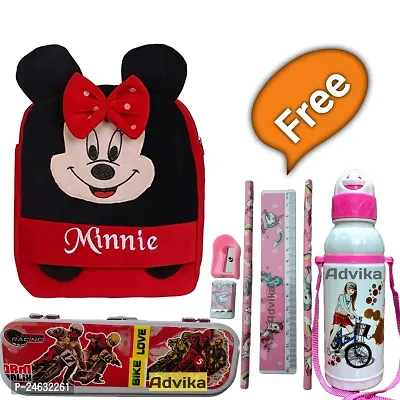 Kids School Bag Cute Minnie Headup  Free With Bottle Backpacks for Girls/Boys/Animal Cartoon Mini Travel Bag Backpack for Kids Girl Boy (2-6 Years)