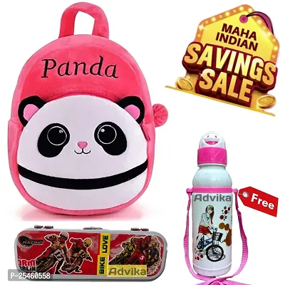 Geometry Box Kids School Bag Cute Pink Panda   Free With Bottle Backpacks for Girls/Boys/Animal Cartoon Mini Travel Bag Backpack for Kids Girl Boy (2-6 Years)