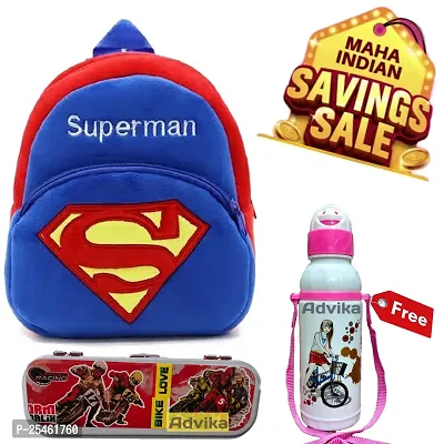 Kids School Bag Cute Superman Geometry Box  Free With Bottle Backpacks for Girls/Boys/Animal Cartoon Mini Travel Bag Backpack for Kids Girl Boy (2-6 Years)-thumb0