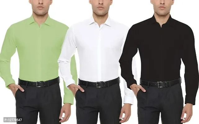Men Washed Formal Multicolor Shirt  Mint Green, White, Black (Pack of 3)-thumb0