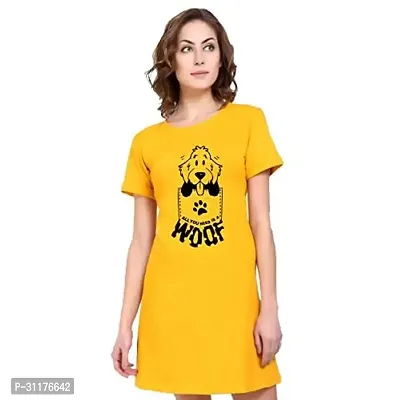 Stylish Yellow Cotton Blend Printed Dress For Women