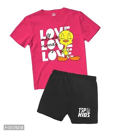 Fabulous Pink Printed Cotton T-Shirts with Shorts For Boys-thumb0