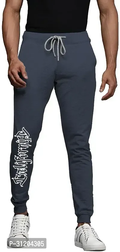 Stylish Grey Cotton Blend Printed Regular Track Pant For Men-thumb0