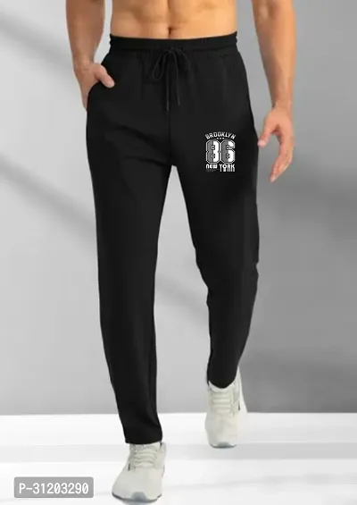 Stylish Black Cotton Blend Printed Regular Track Pant For Men-thumb0