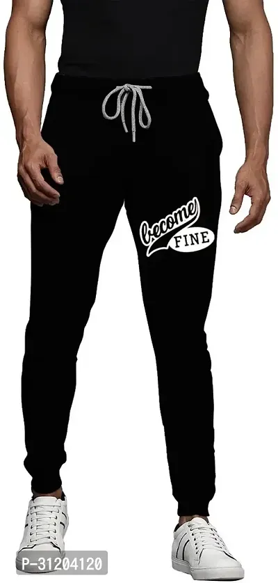 Stylish Black Cotton Blend Printed Regular Track Pant For Men-thumb0