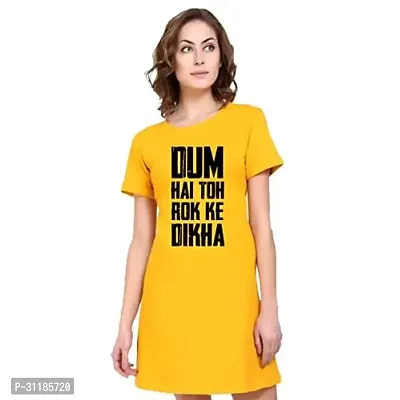 Stylish Yellow Cotton Blend Printed Dress For Women-thumb0