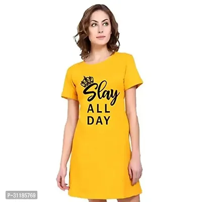 Stylish Yellow Cotton Blend Printed Dress For Women