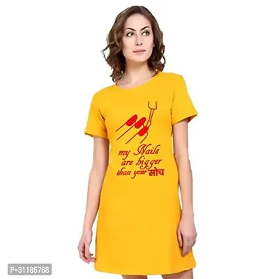 Stylish Yellow Cotton Blend Printed Dress For Women