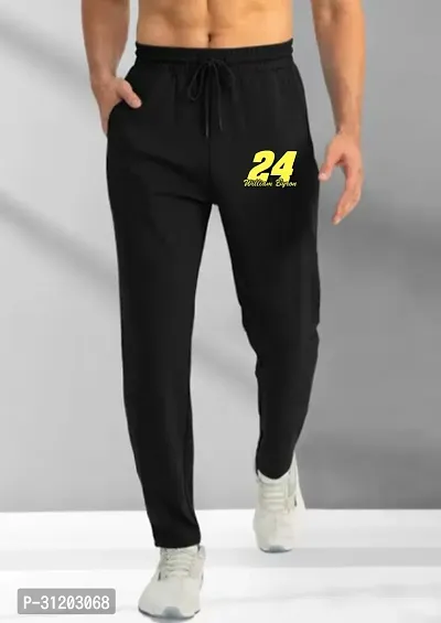 Stylish Black Cotton Blend Printed Regular Track Pant For Men-thumb0