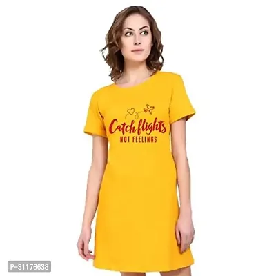 Stylish Yellow Cotton Blend Printed Dress For Women