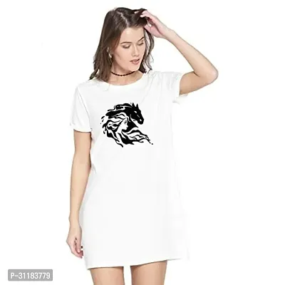 Stylish White Cotton Blend Printed Dress For Women