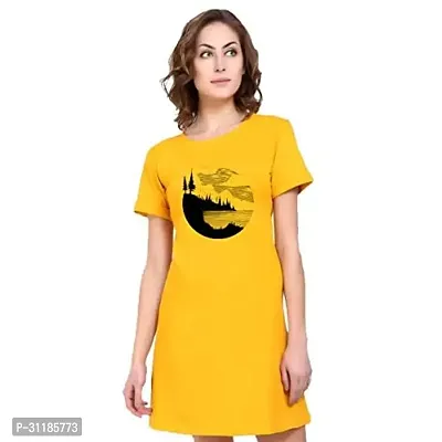 Stylish Yellow Cotton Blend Printed Dress For Women