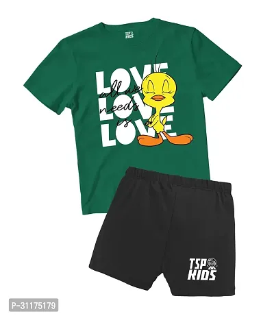 Fabulous Green Printed Cotton T-Shirts with Shorts For Boys-thumb0