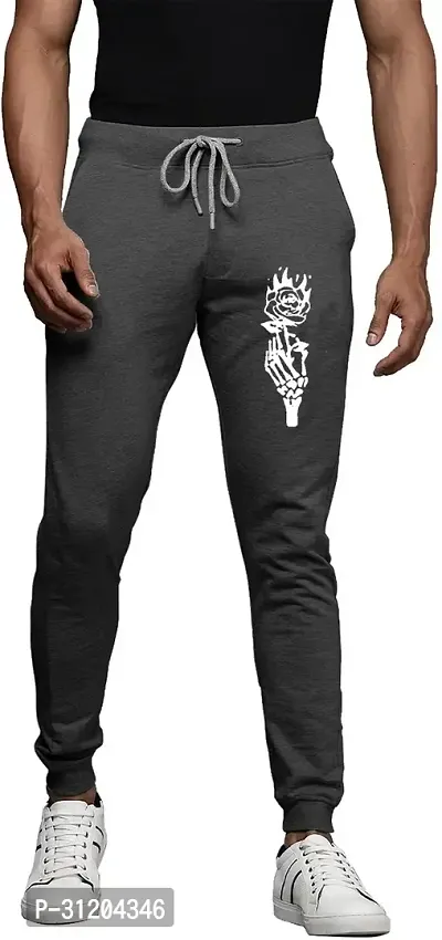 Stylish Grey Cotton Blend Printed Regular Track Pant For Men-thumb0