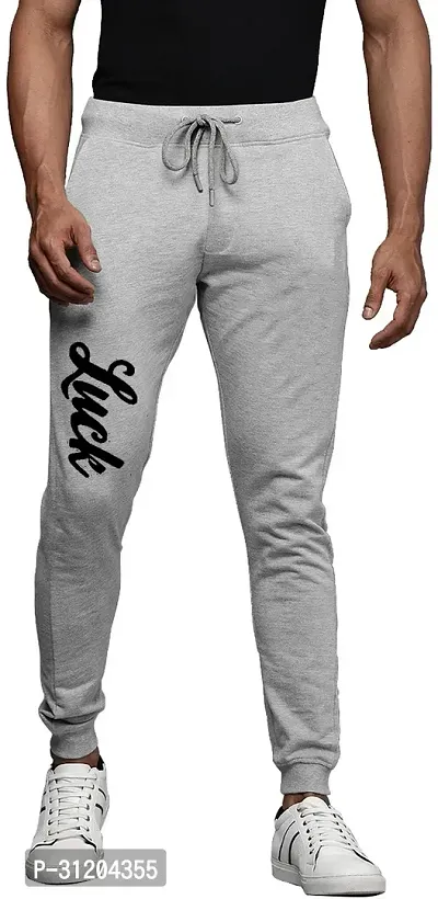 Stylish Grey Cotton Blend Printed Regular Track Pant For Men-thumb0