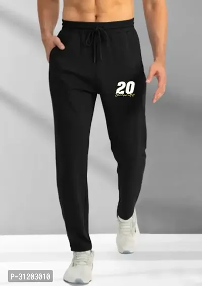 Stylish Black Cotton Blend Printed Regular Track Pant For Men-thumb0