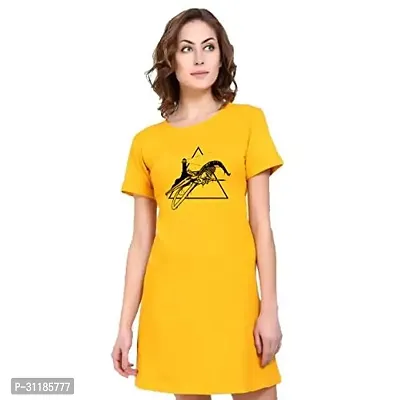 Stylish Yellow Cotton Blend Printed Dress For Women