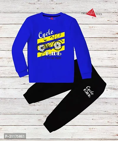 Fabulous Blue Printed Cotton T-Shirts with Trousers For Boys-thumb0