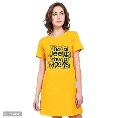 Stylish Yellow Cotton Blend Printed Dress For Women