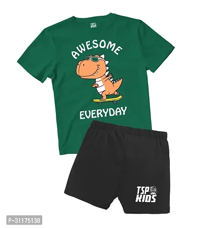 Fabulous Green Printed Cotton T-Shirts with Shorts For Boys-thumb0