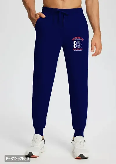 Stylish Navy Blue Cotton Blend Printed Regular Track Pant For Men-thumb0