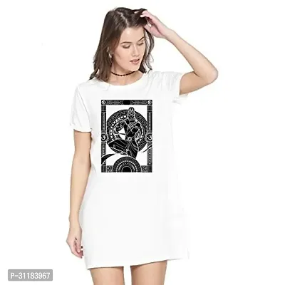 Stylish White Cotton Blend Printed Dress For Women