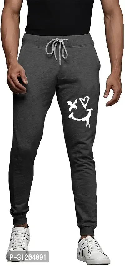 Stylish Grey Cotton Blend Printed Regular Track Pant For Men-thumb0