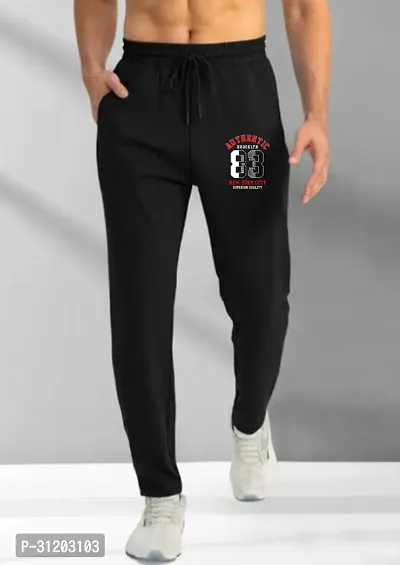 Stylish Black Cotton Blend Printed Regular Track Pant For Men-thumb0