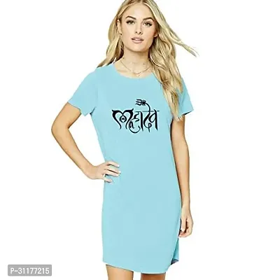 Stylish Blue Cotton Blend Printed Dress For Women