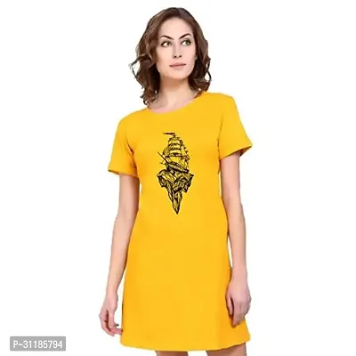 Stylish Yellow Cotton Blend Printed Dress For Women