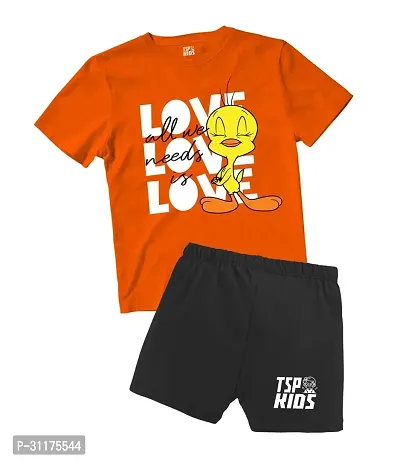 Fabulous Orange Printed Cotton T-Shirts with Shorts For Boys-thumb0