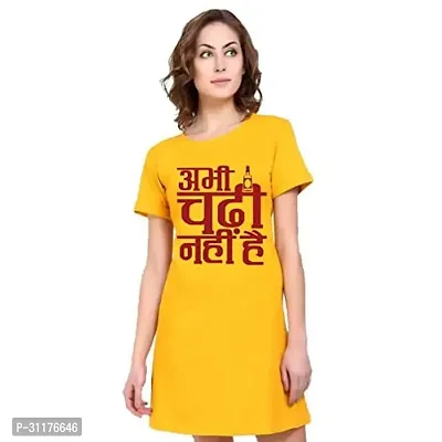 Stylish Yellow Cotton Blend Printed Dress For Women