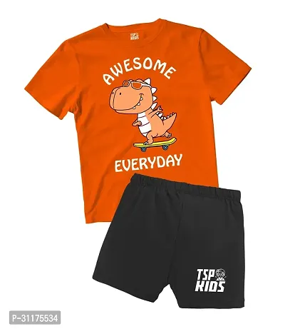 Fabulous Orange Printed Cotton T-Shirts with Shorts For Boys-thumb0