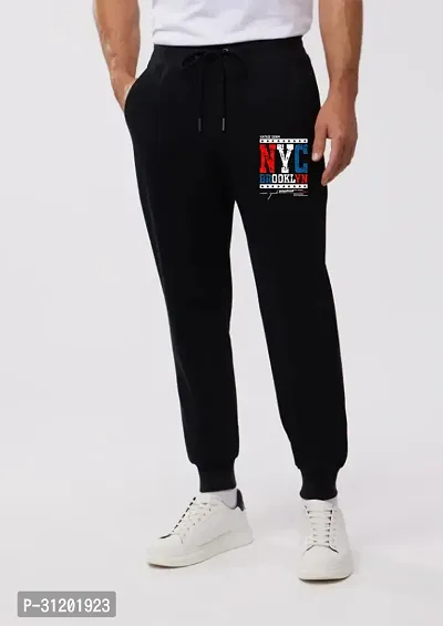 Stylish Black Cotton Blend Printed Regular Track Pant For Men-thumb0