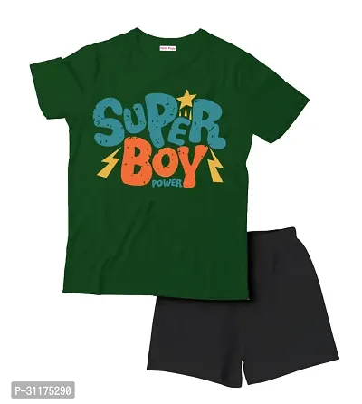 Fabulous Green Printed Cotton T-Shirts with Shorts For Boys-thumb0